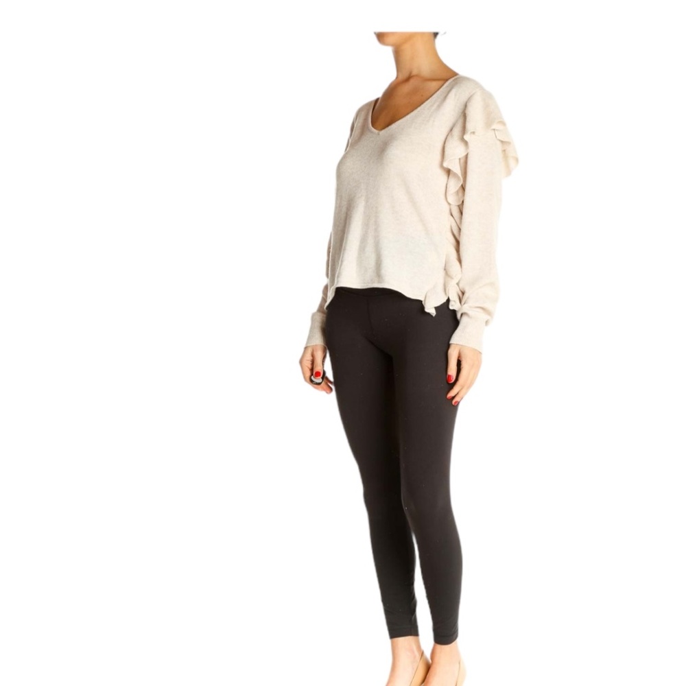 John + Jenn Beige Solid Pullover All Day Wear Sweater Size M